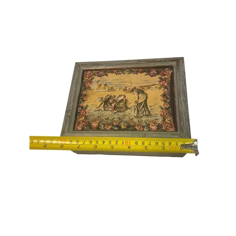 Vintage Tapestry Wooden‎ Jewelry Box Cottagecore shabby chic farmhouse keep sake